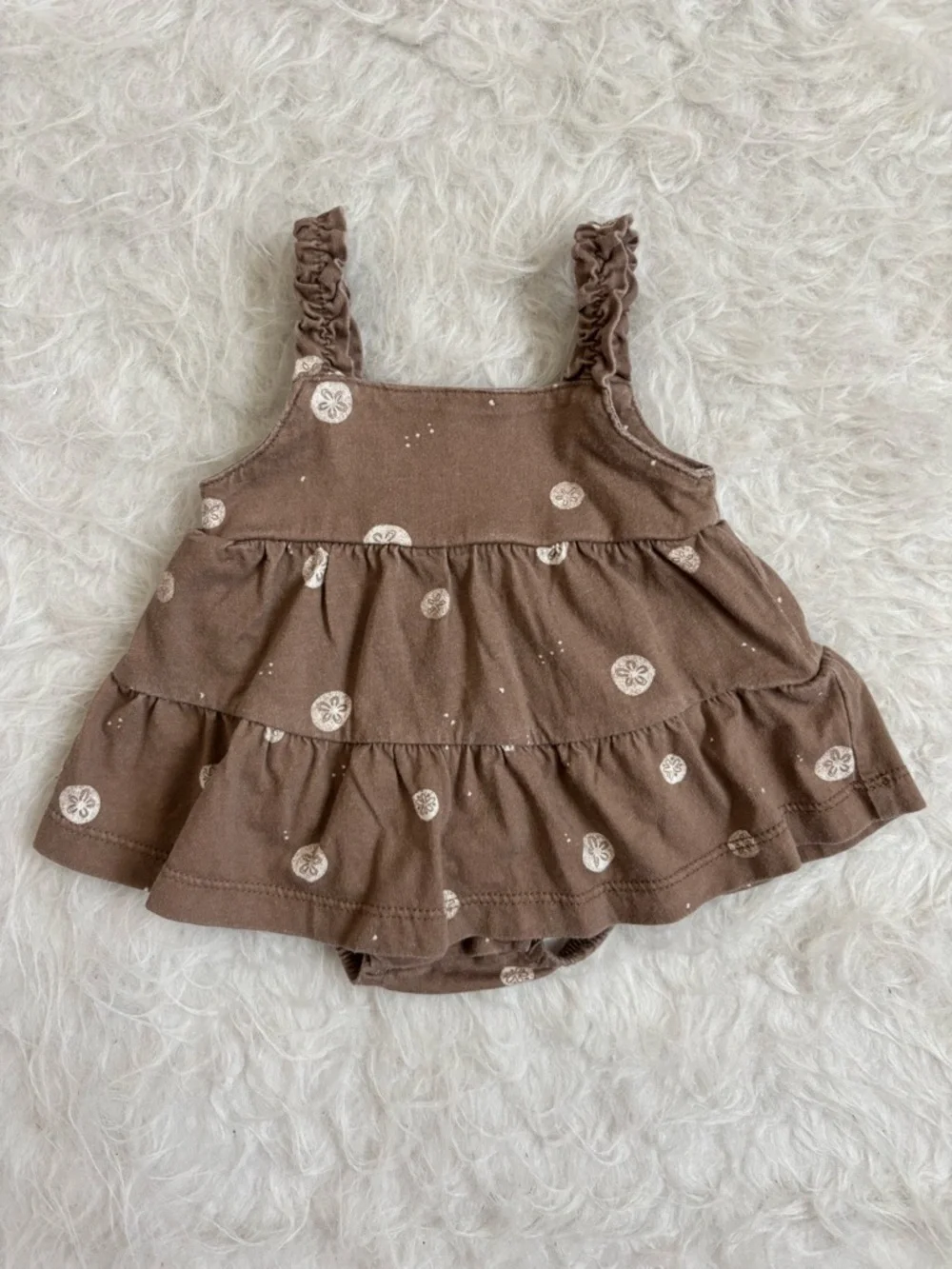 Carter's Baby Girl Brown Ruffle Strap Dresswith Coastal Sand Dollar AOP